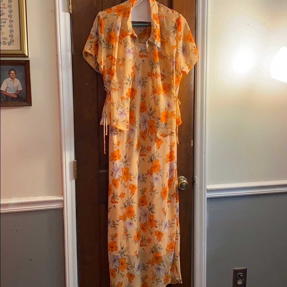 K Studio 2 pc Dress tangerine w orange flowers